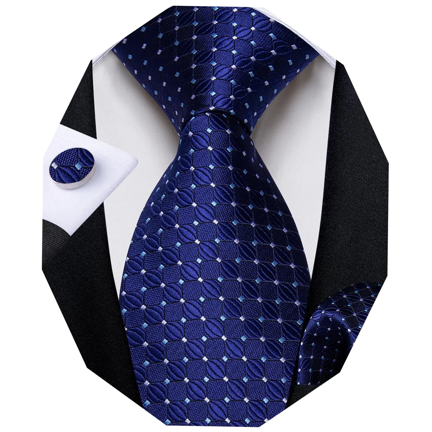 DiBanGu Blue Dot Plaid Checkered Tie Handkerchief Woven Classic Formal Mens Necktie & Pocket Square Set