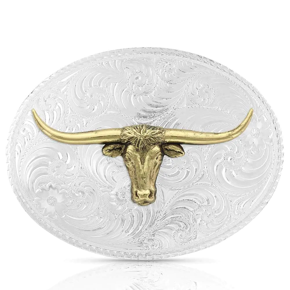 Montana Silversmiths Mens River Rock Cascade Longhorn Buckle Silver One Size