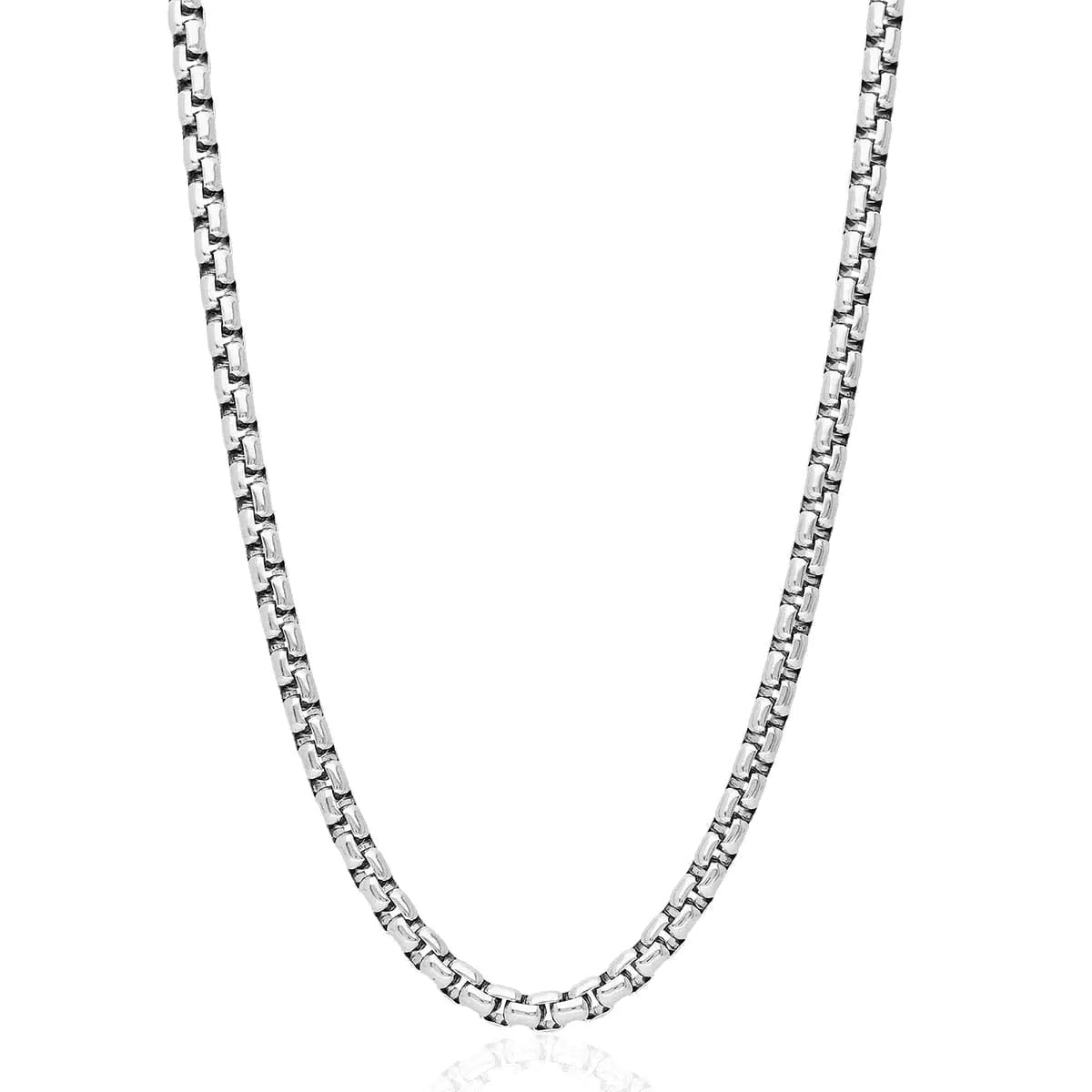 Next Level Jewelry Solid Sterling Silver Round Box Link .925 Rhodium Heavy-Duty Necklace Chains 1MM-5MM Sterling Silver Chain Men Women Mens Silver Chain Mens Chain Necklace 3.5mm16