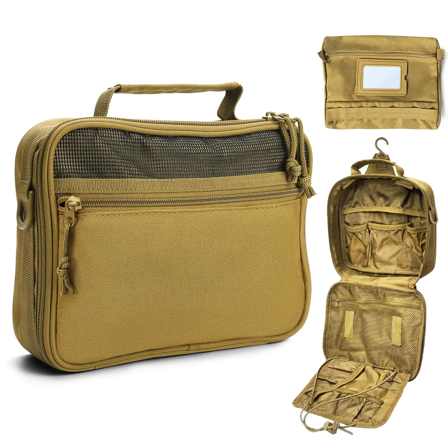 SUNRISING Mens Toiletry Travel Bag Toiletry Bag for Men Travel Toiletry Bag Men Hanging Toiletry Bags for Traveling Mens Dopp Kit for Travel Shaving Bag for Men Travel Khaki(No molle)