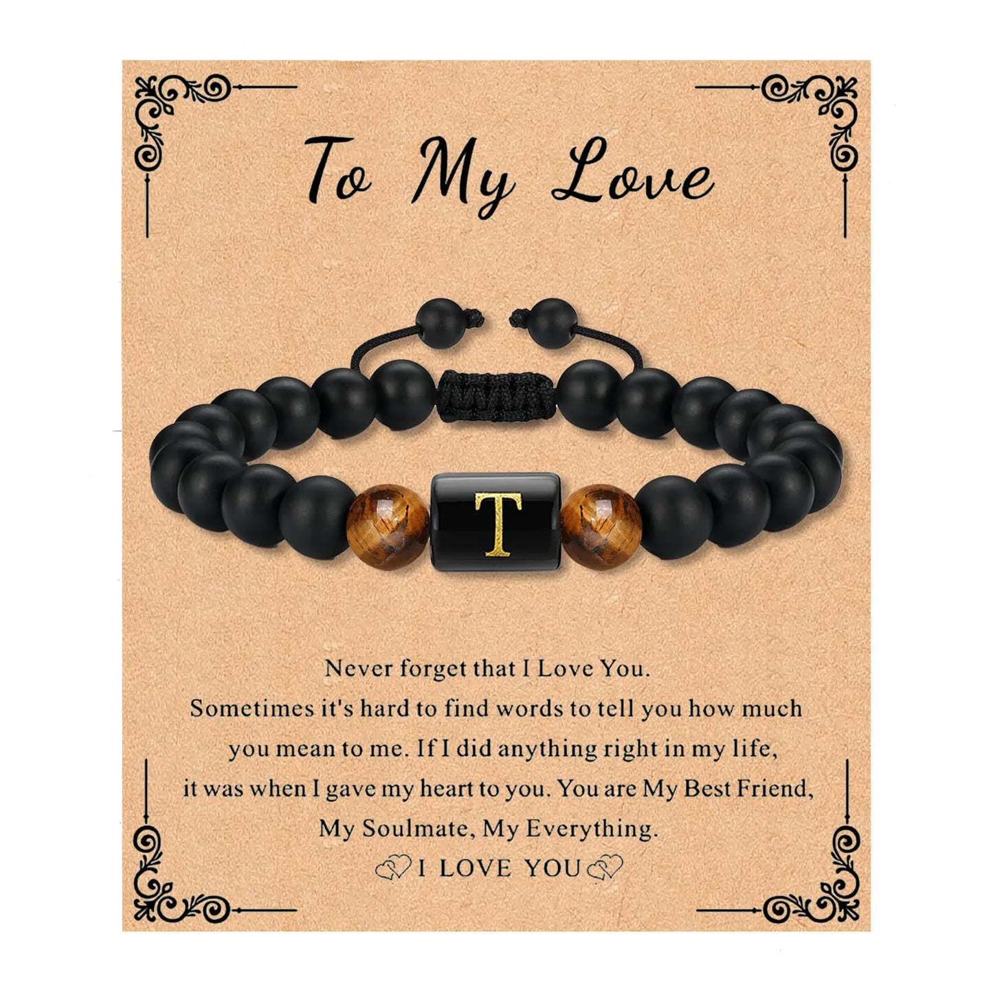 mantoudoss Bead Bracelet for Mens Gifts Black Agate Stone Men Bracelet Initial Bracelet for Men Adjustable Tiger Eye Mens Bracelets Jewelry Anniversary Birthday Christmas Gifts for Him Men