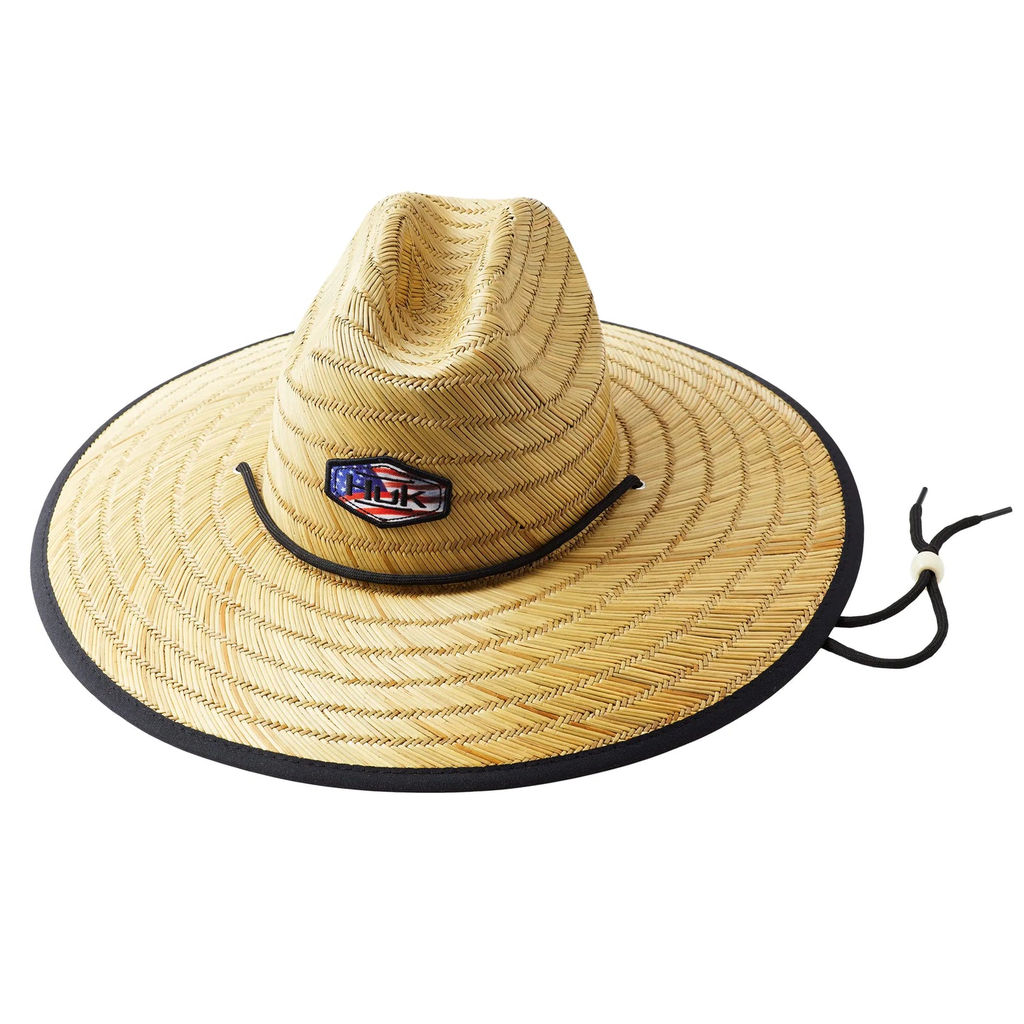 HUK Mens Camo Patch Straw Wide Brim Fishing Hat + Sun Protection Americana 1