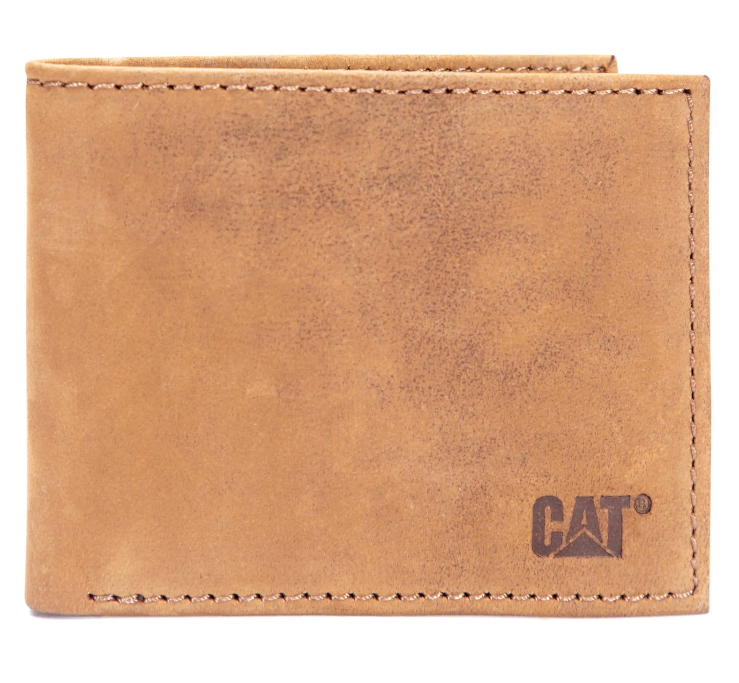 Caterpillar Mens Leather Bifold Wallet with ID Window Men’s Leather Passcase  Tan One Size