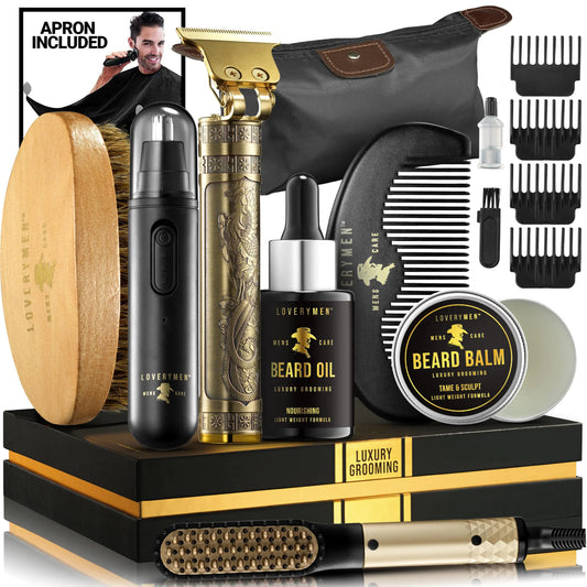 Valentines Day Gifts for Him Gifts for Men Mens Grooming Beard Kit Beard Trimmer Nose Hair Trimmer Hair Straightener Brush Oil Balm & More 15pc Beard Kit for Men Care Mens Gifts Birthday