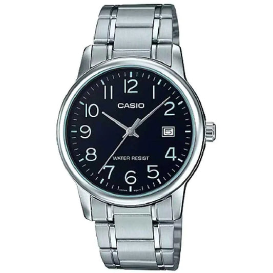 Casio #MTP-V002D-1B Mens Standard Analog Stainless Steel Date Black Dial Watch