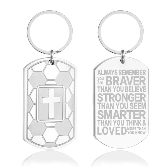 Keychains for Men Football Bible Verse Mens KeychainMens Accessories Christmas Gifts (Soccer-Always Remember Silver)