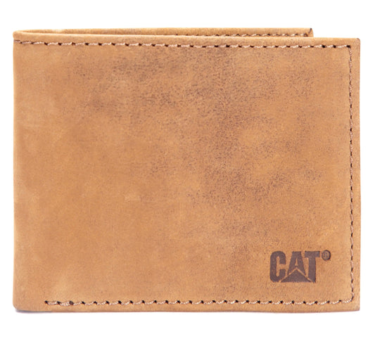 Caterpillar Mens Leather Bifold Wallet with ID Window Men’s Leather Passcase  Tan One Size