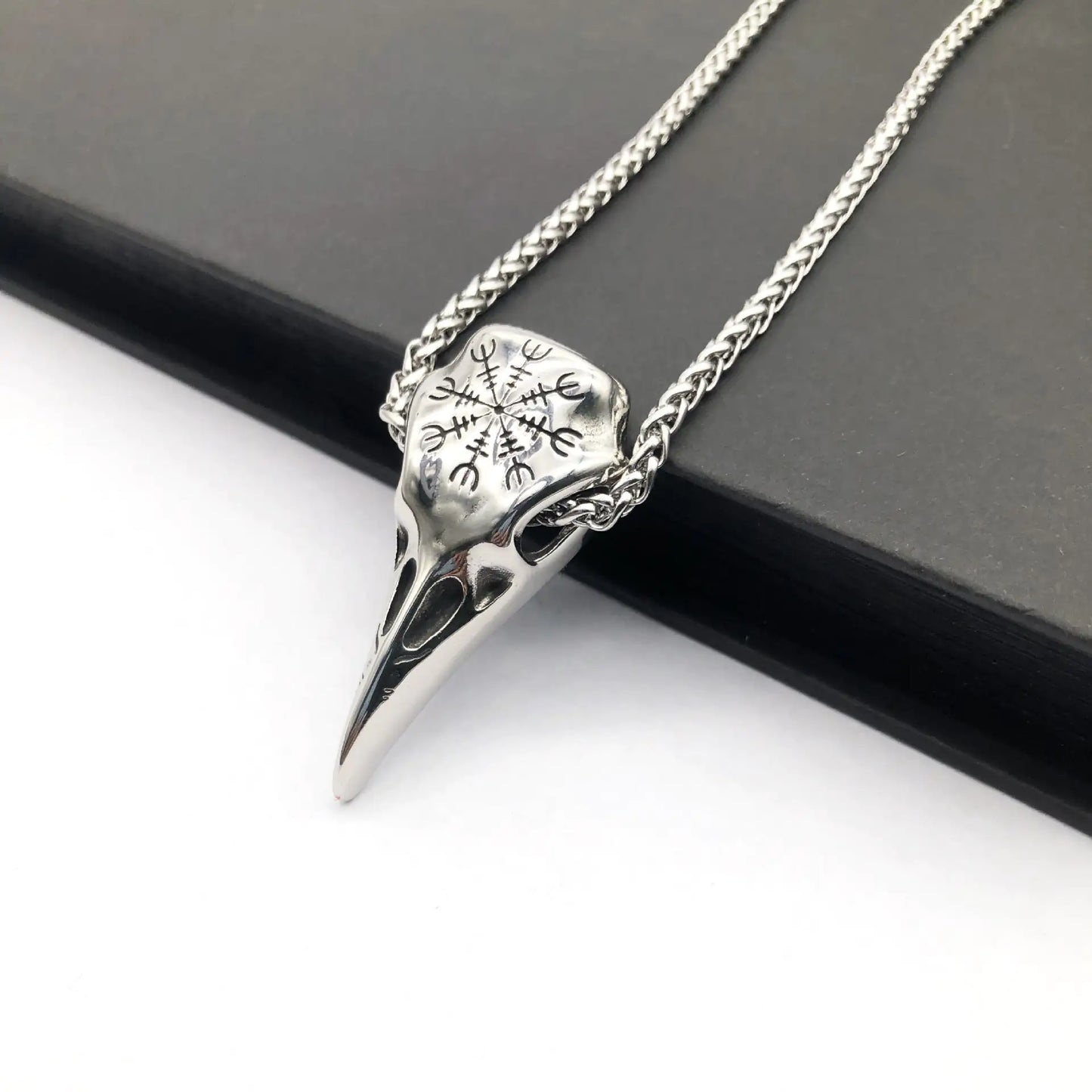 Mens Fashionable Vintage Viking Symbol Skull Eagle Beak Pendant Necklace