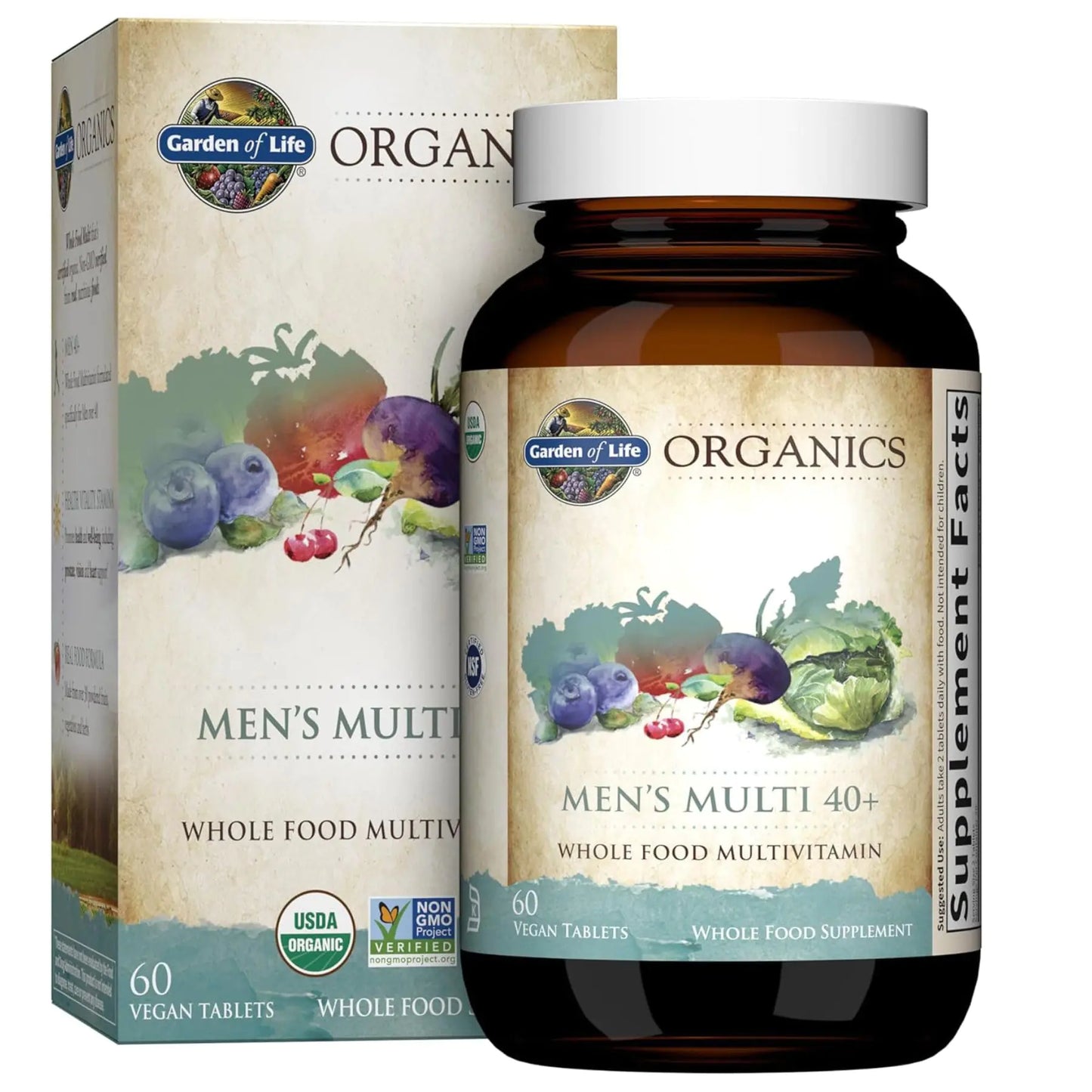 Garden of Life Organics Whole Food Multivitamin for Men 40+ 60 Tablets Vegan Mens Multi for Health Well-Being Certified Organic Whole Food Vitamins Minerals for Men Over 40 Mens Vitamins