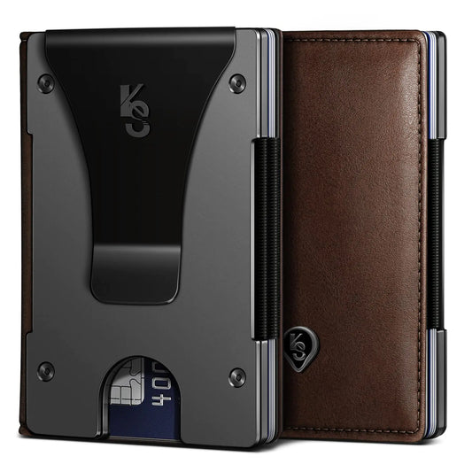 BULLIANT Mens Money Clip Slim Leather Wallet Card Case For Men Expandable for 11 Cards RFID Blocking