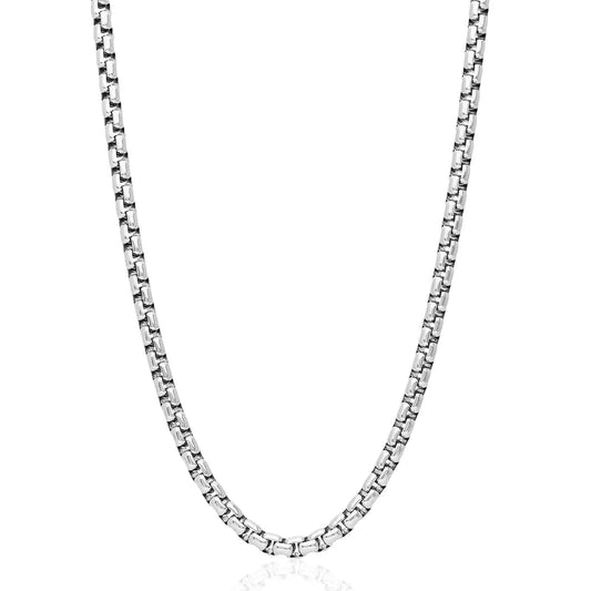 Next Level Jewelry Solid Sterling Silver Round Box Link .925 Rhodium Heavy-Duty Necklace Chains 1MM-5MM Sterling Silver Chain Men Women Mens Silver Chain Mens Chain Necklace 3.5mm16