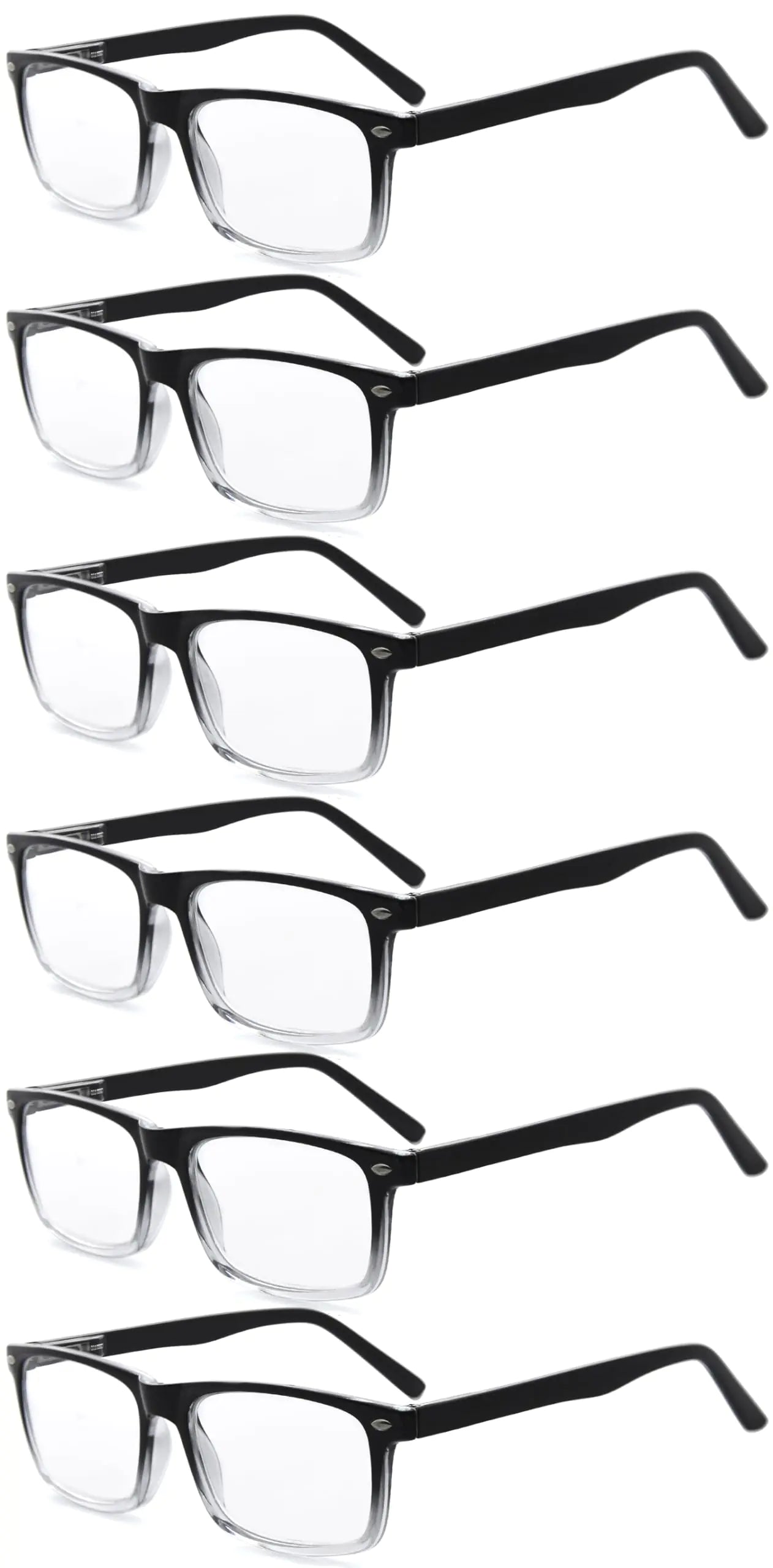 Eyekepper 6-Pack Mens Reading Glasses - Black-Clear +3.00