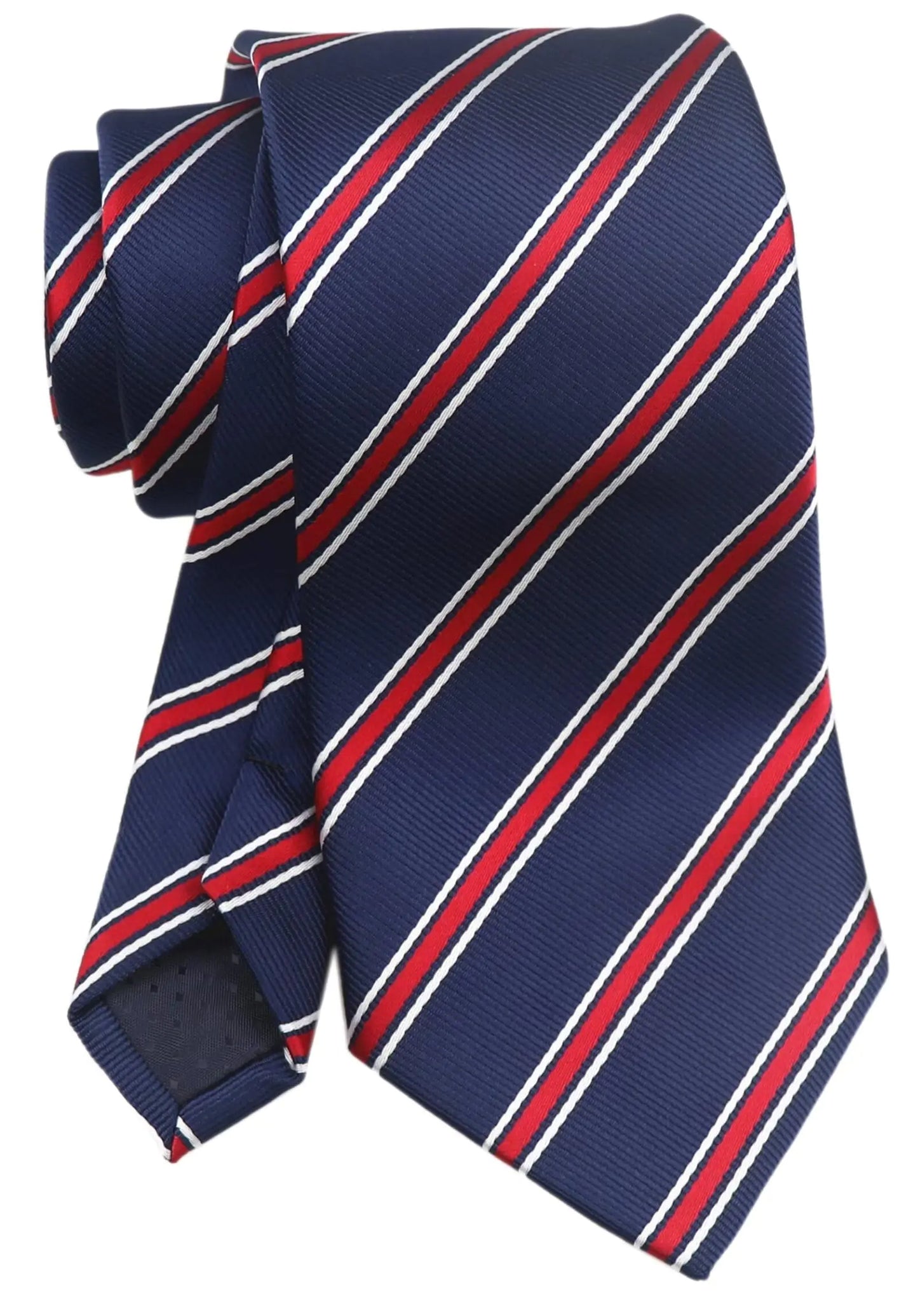 Mens Classic Navy Blue Red White Striped Silk Tie Jacquard Cool Wedding Party Self Neckties