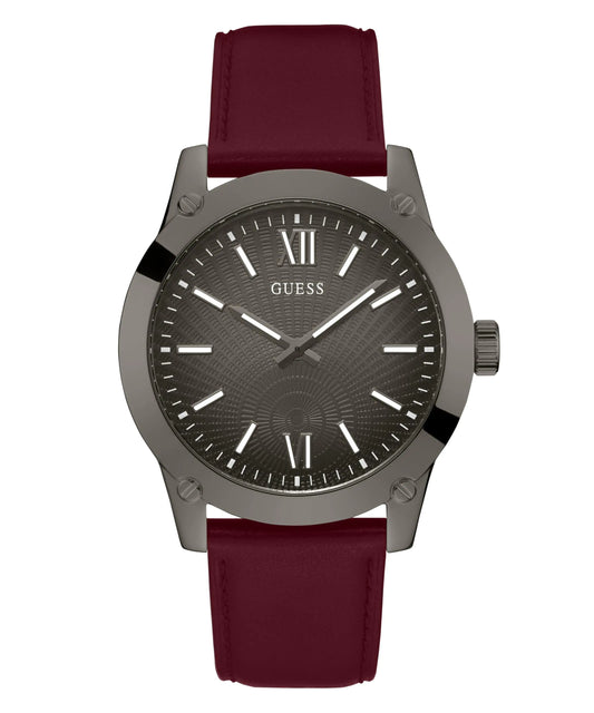 GUESS Mens 44mm Watch - Red Strap Gunmetal Dial Gunmetal Case