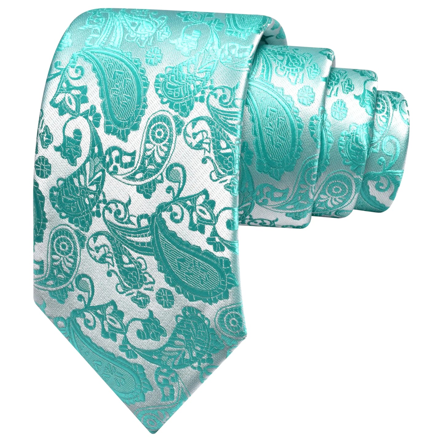 GUSLESON Mens Aqua Tie for Wedding Lake Green Paisley Necktie for Party (1036-25)