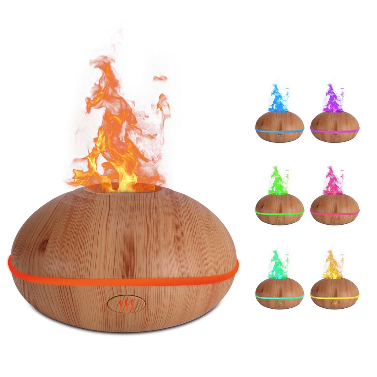Volcano Humidifier Flame Diffuser: 200ml Aroma Essential Oils Diffusers with Waterless Auto Shut-Off Protection Upgraded 7 Flame Colors Ultrasonic Humidifier for Bedroom (Wooden Grain)
