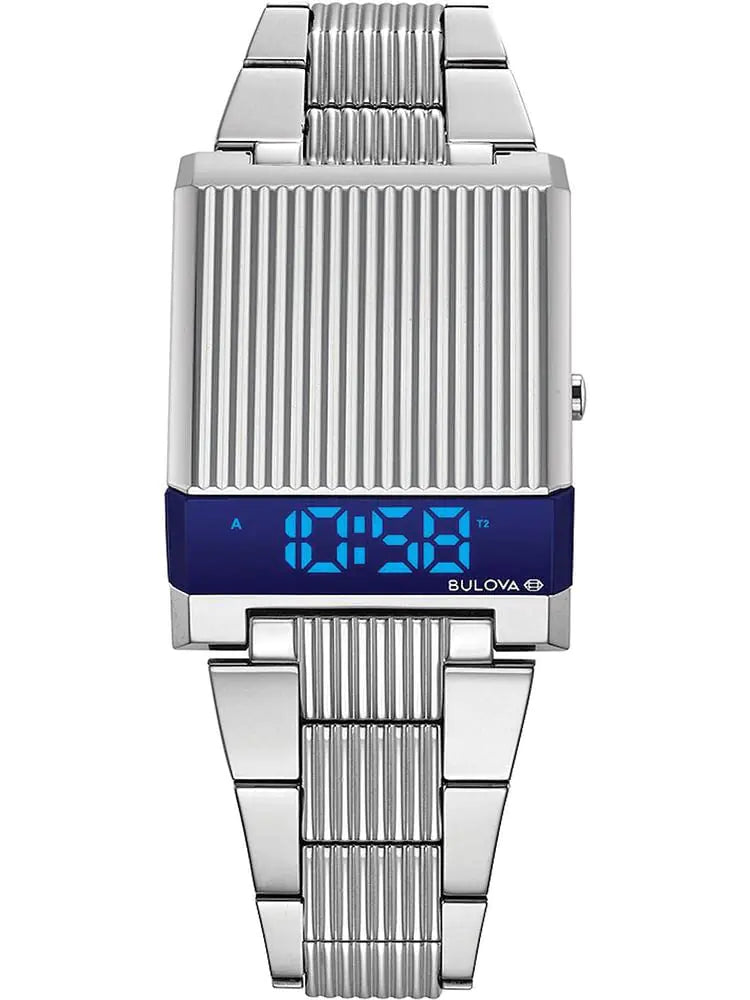 Bulova Mens Archive Series LED Computron Stainless Steel Watch Blue LED Display Style: 96C139