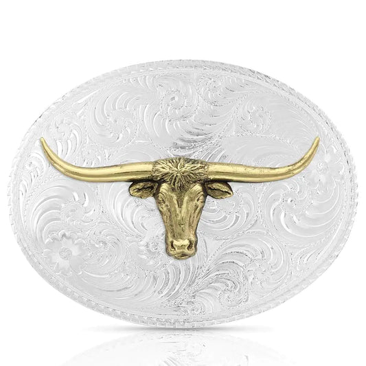 Montana Silversmiths Mens River Rock Cascade Longhorn Buckle Silver One Size