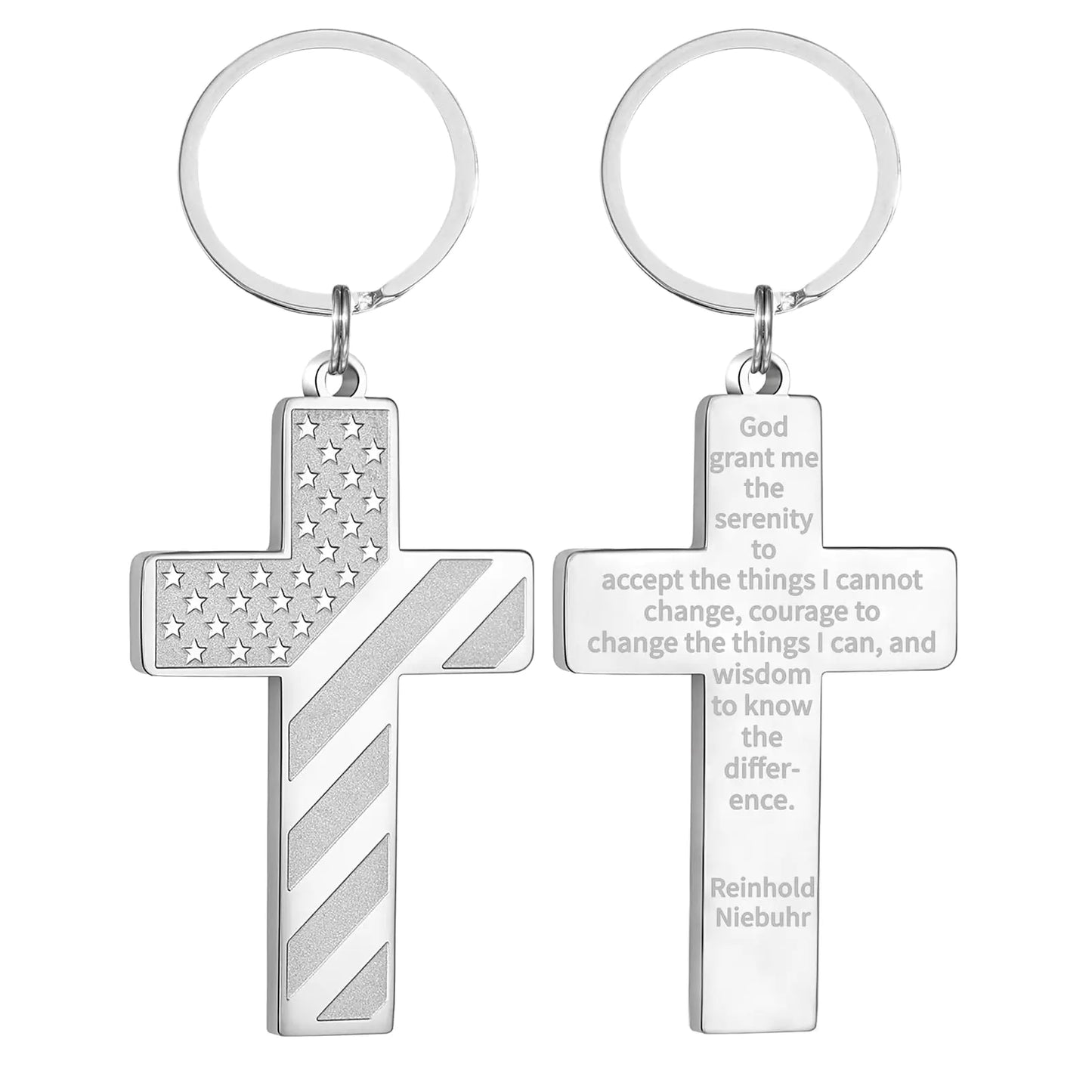 DuoDiner Cross Keychains for Men Bible Verse American Flag Mens KeychainMens Accessories Gift (Serenity Prayer Silver)