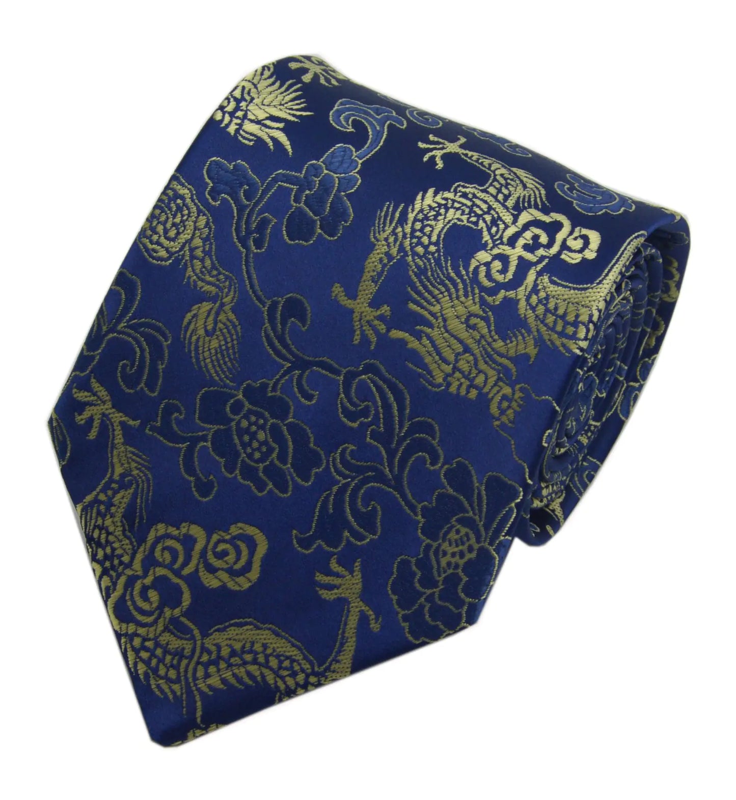 Mens Navy Blue Gold Jacquard Woven Casual Silk Tie Necktie Suitable for Business