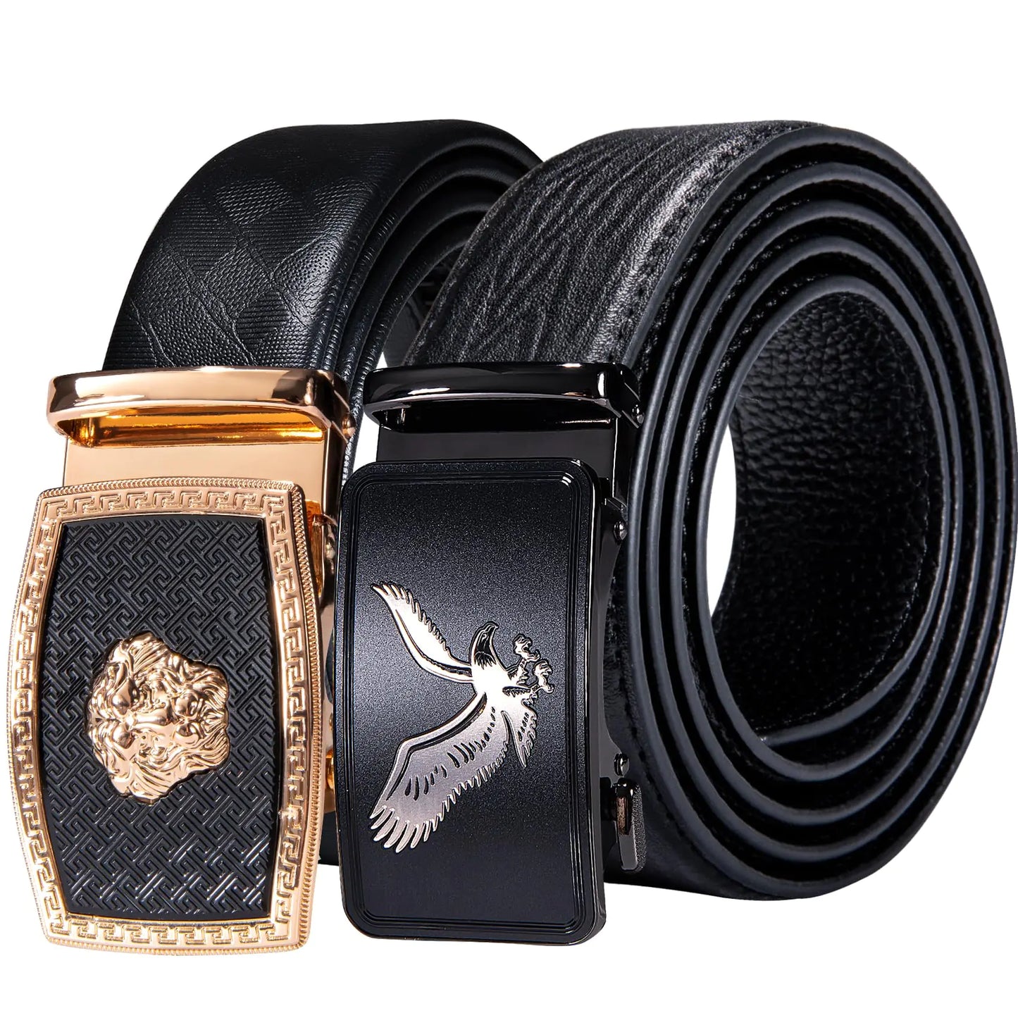 Barry.Wang Mens Belt Leather 2packSlide Ratchet Belt Buckle Dress Casual Gift AdjustableTrim to Fit