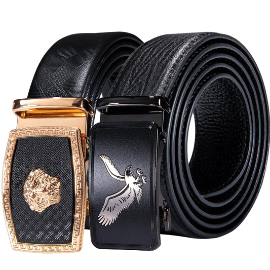 Barry.Wang Mens Belt Leather 2packSlide Ratchet Belt Buckle Dress Casual Gift AdjustableTrim to Fit
