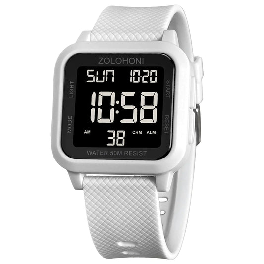 zolohoni Square Mens Digital Watch Big Numbers Dial Large Face Waterproof LED Watches with Alarm Date Stopwatch