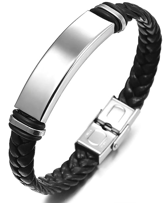 Suyi Mens Adjustable Bracelet Silicone Wrap Bracelet Stainless Steel Cuff Bracelet Silver3