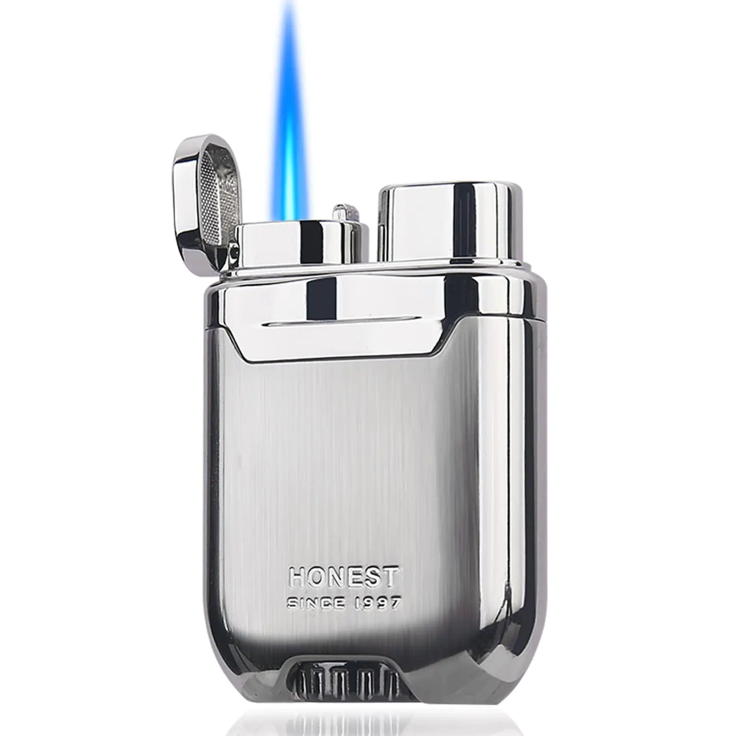 HONEST Torch Lighter Butane Lighter Windproof Lighter Mens Gifts Lighter for Candle Camping Family Use (Silver)