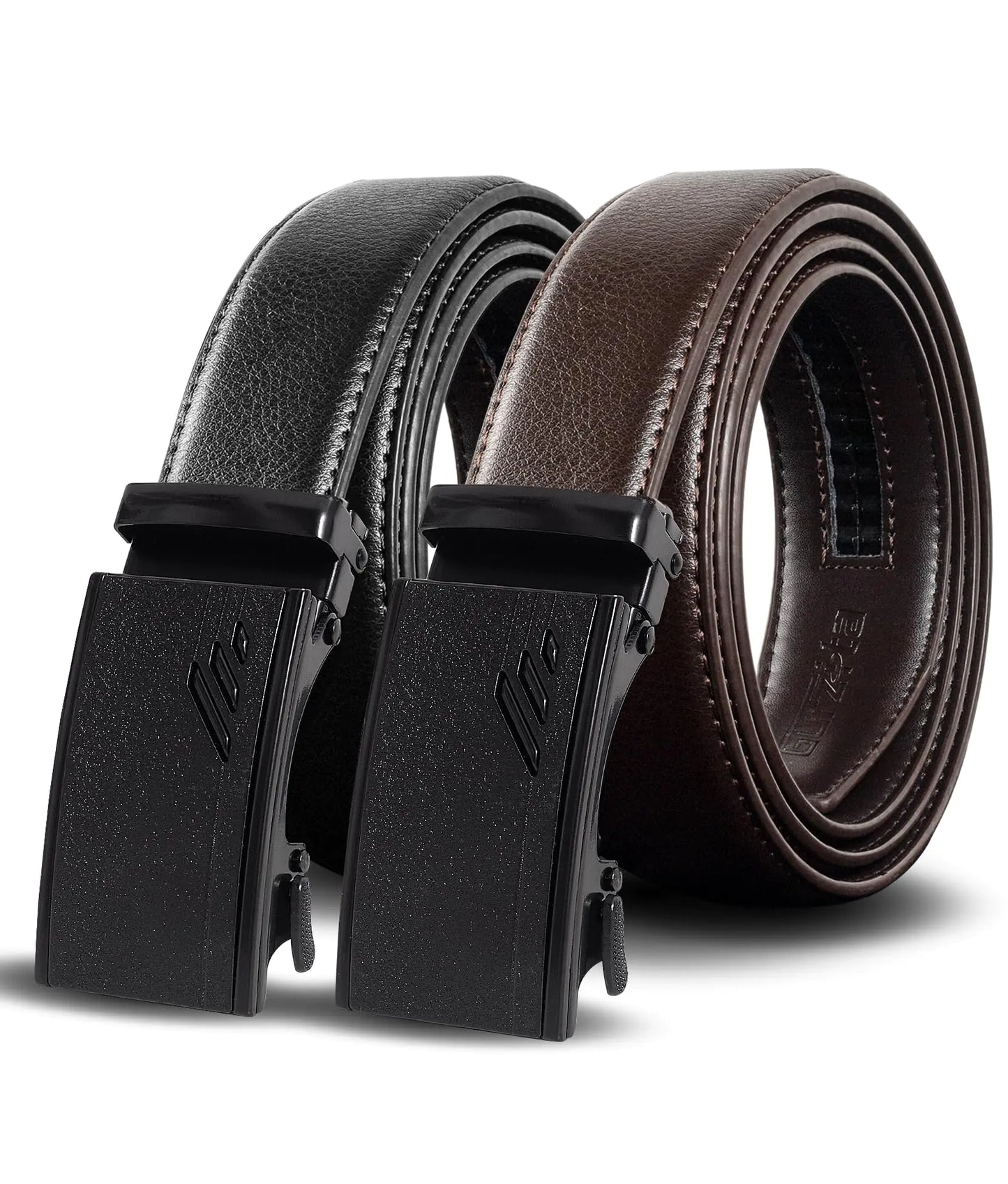 Truyis Mens Leather Click BeltLeather Slide Belts For Men 2 PacksAdjustable Belts With Ratchet