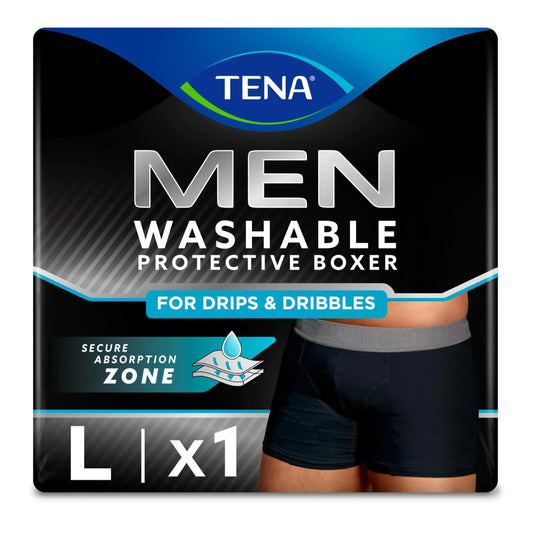 TENA Mens Washable Protective Boxers Light Absorbency Large Black 1 Count