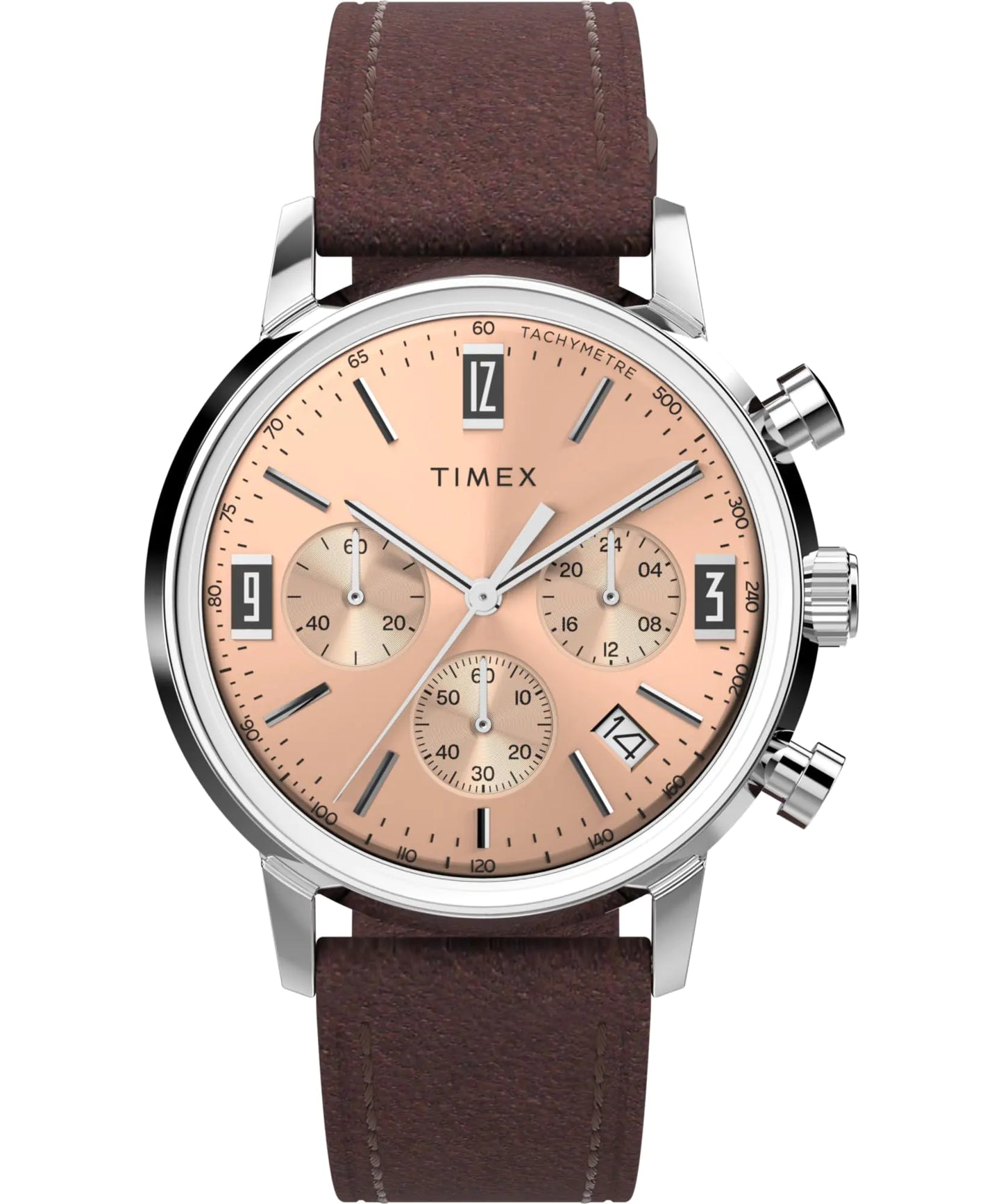 Timex Mens Marlin 40mm Watch - Brown Strap Rose Gold-Tone Dial Stainless Steel Case