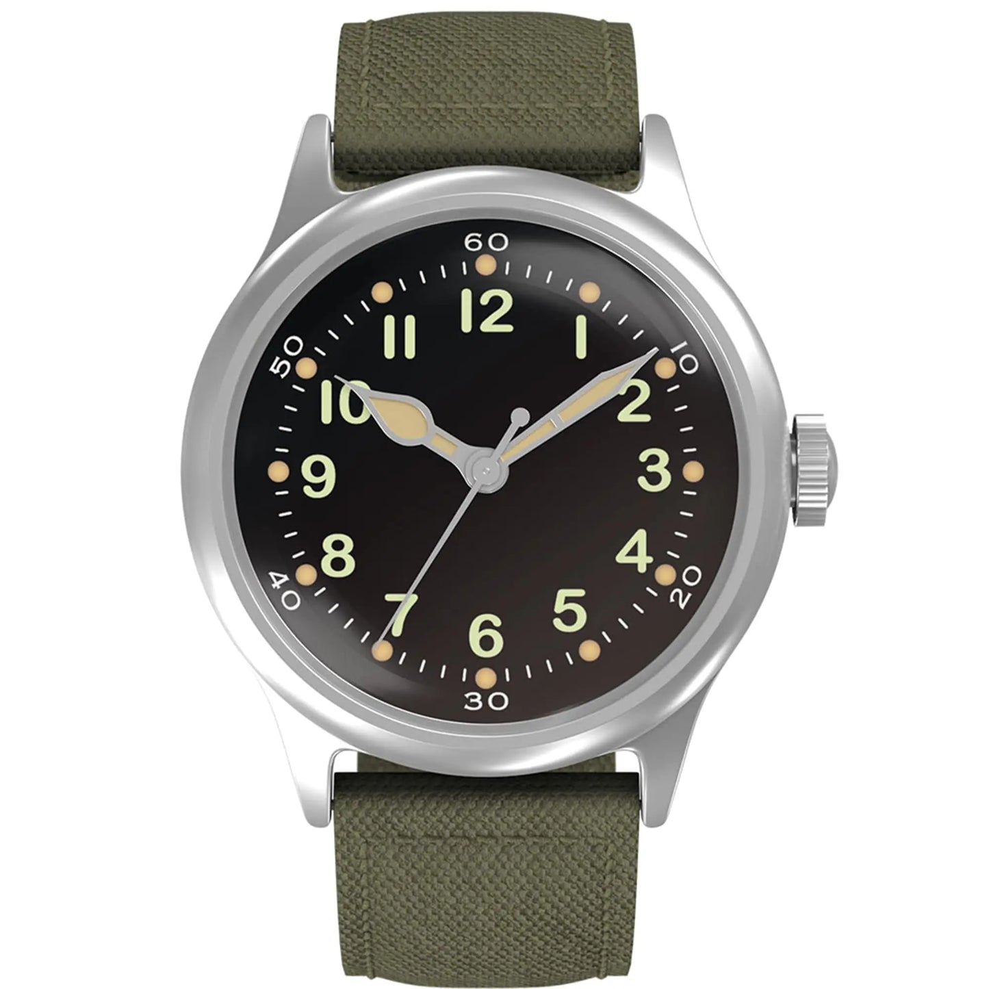 PRAESIDUS A-11 Service Watch Mens 38 mm Military Automatic Watch in Black Dial and Canvas Strap