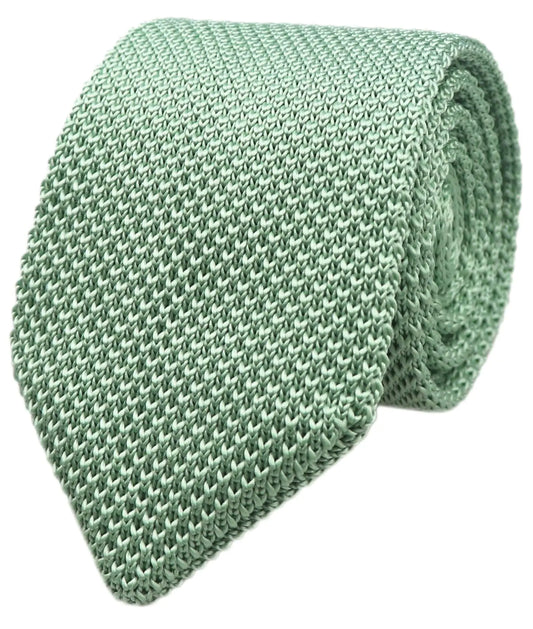 Mens Sage Green Knit Tie Vintage Casual Formal Designer Necktie Pointed Bottom for Gentleman