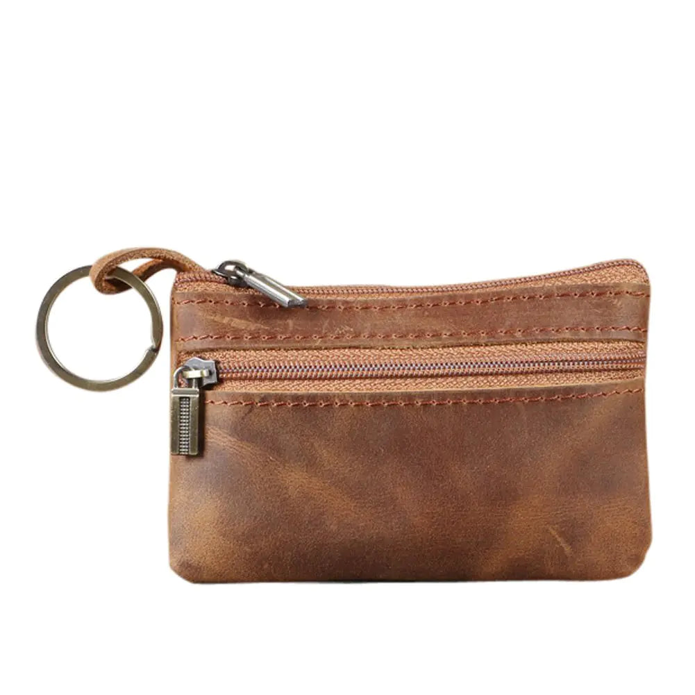 Coin Purse Genuine Leather Mens Tray  Cash Change Wallet Key Holder Money Pouch (brown)